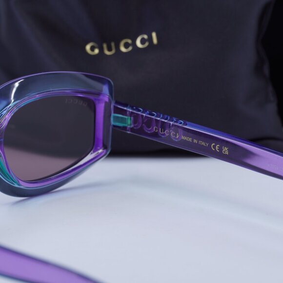Gucci GG1719S 003 Geometric Sunglasses - Shiny Transparent Violet - Picture 7 of 9